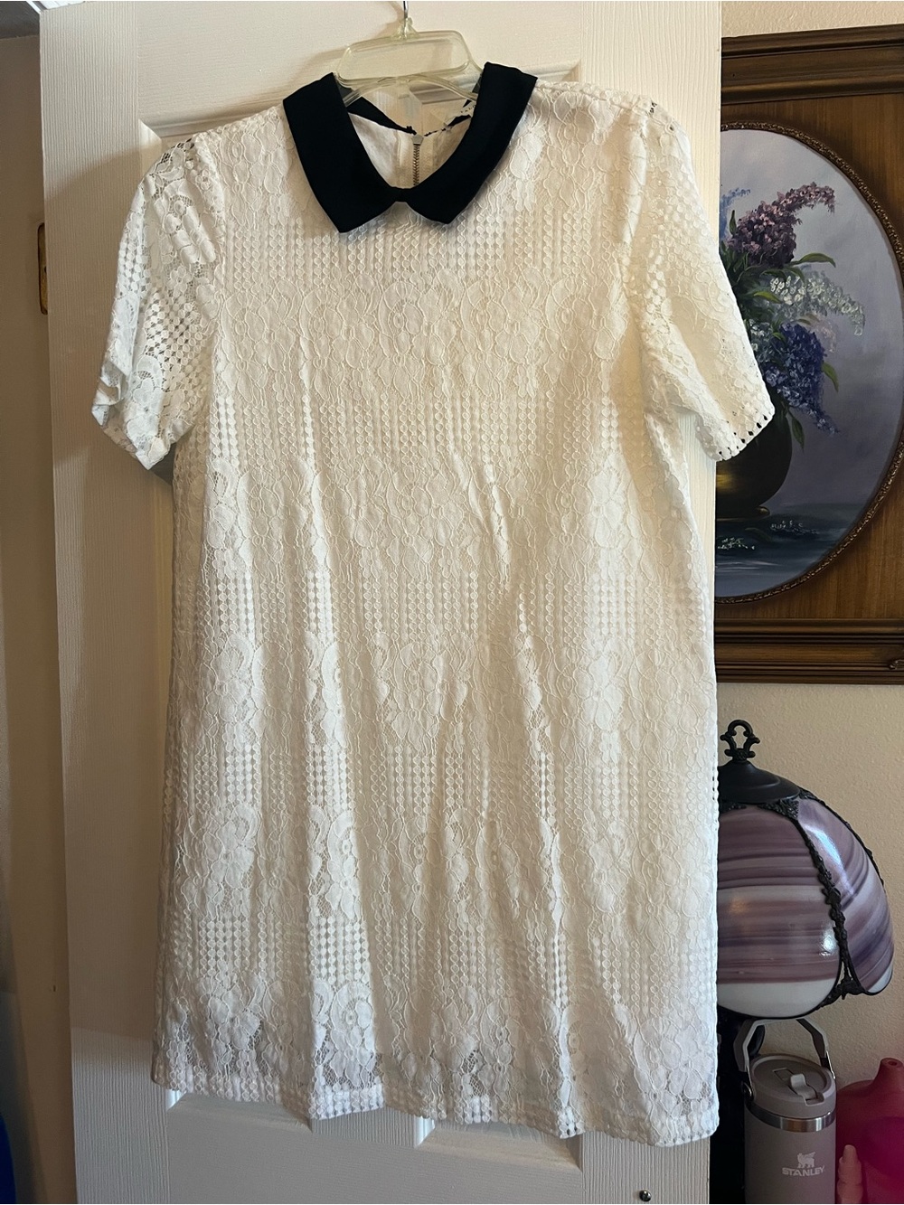 Talori Classic White Lace Dress with Black Peter Pan Collar